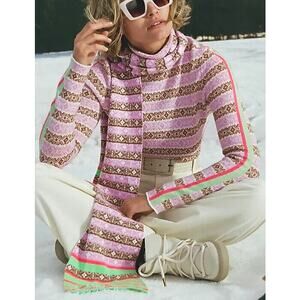 Maeve Apres Ski Alpine Fair Isle Pink Tunic Mockneck Sweater Size Extra Small